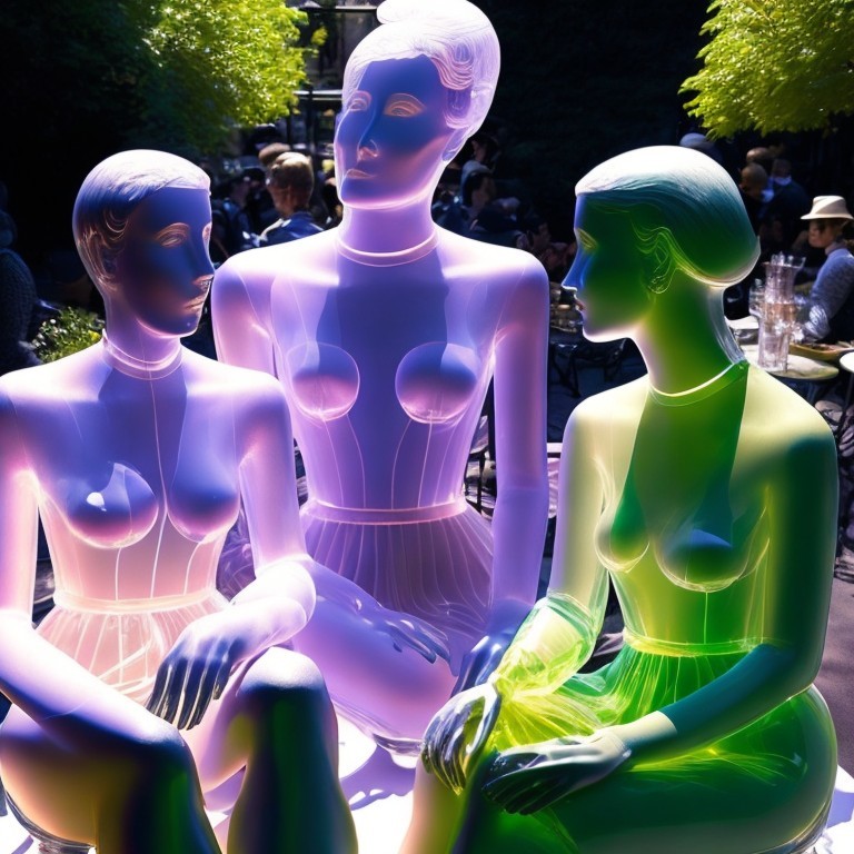 Translucent Mannequins in Vibrant Outdoor Setting