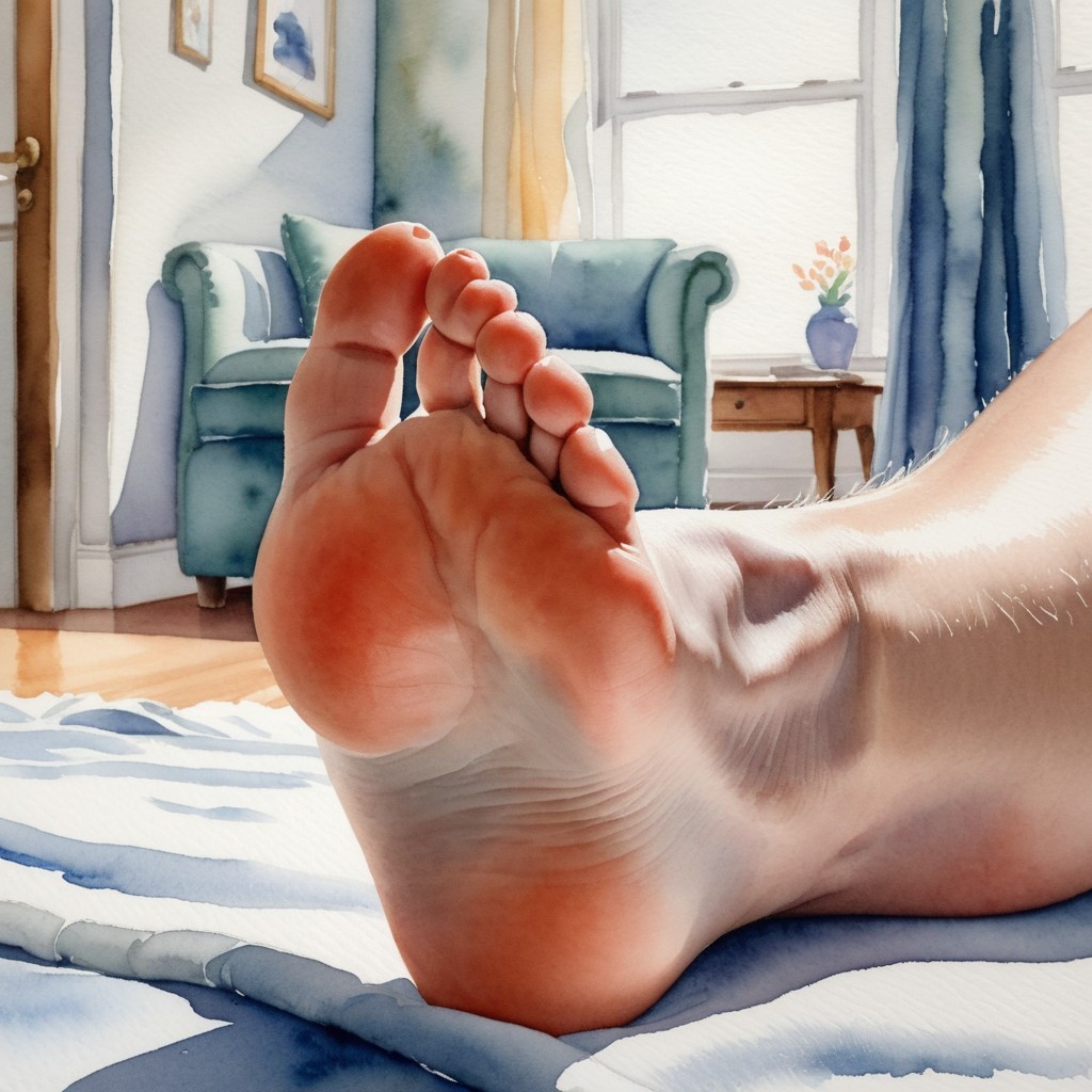 Close-Up of a Foot on a Light Blue Blanket