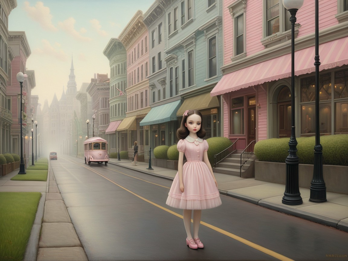 Hyperdetailed Porcelain Doll in Vintage Pink Dress