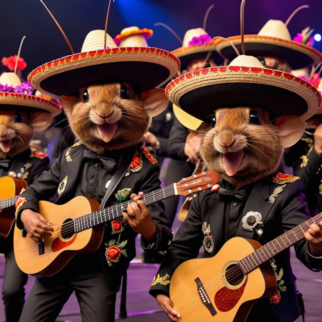 Chipmunks in Mariachi Costumes with Guitars