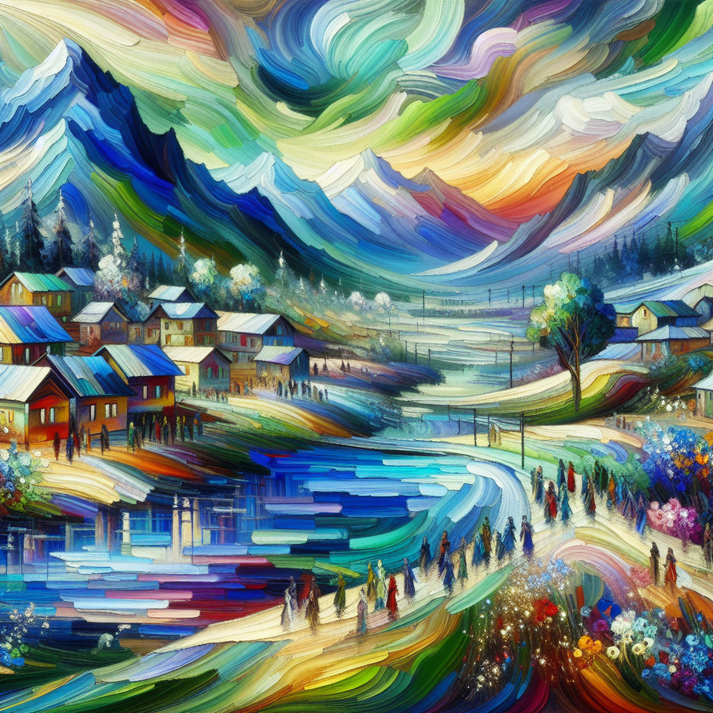 Vibrant Landscape with Colorful Houses and Hills