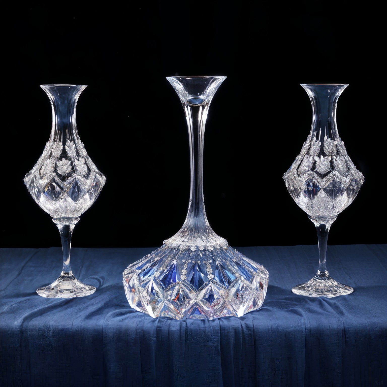 Elegant Crystal Glassware Arrangement on Dark Background