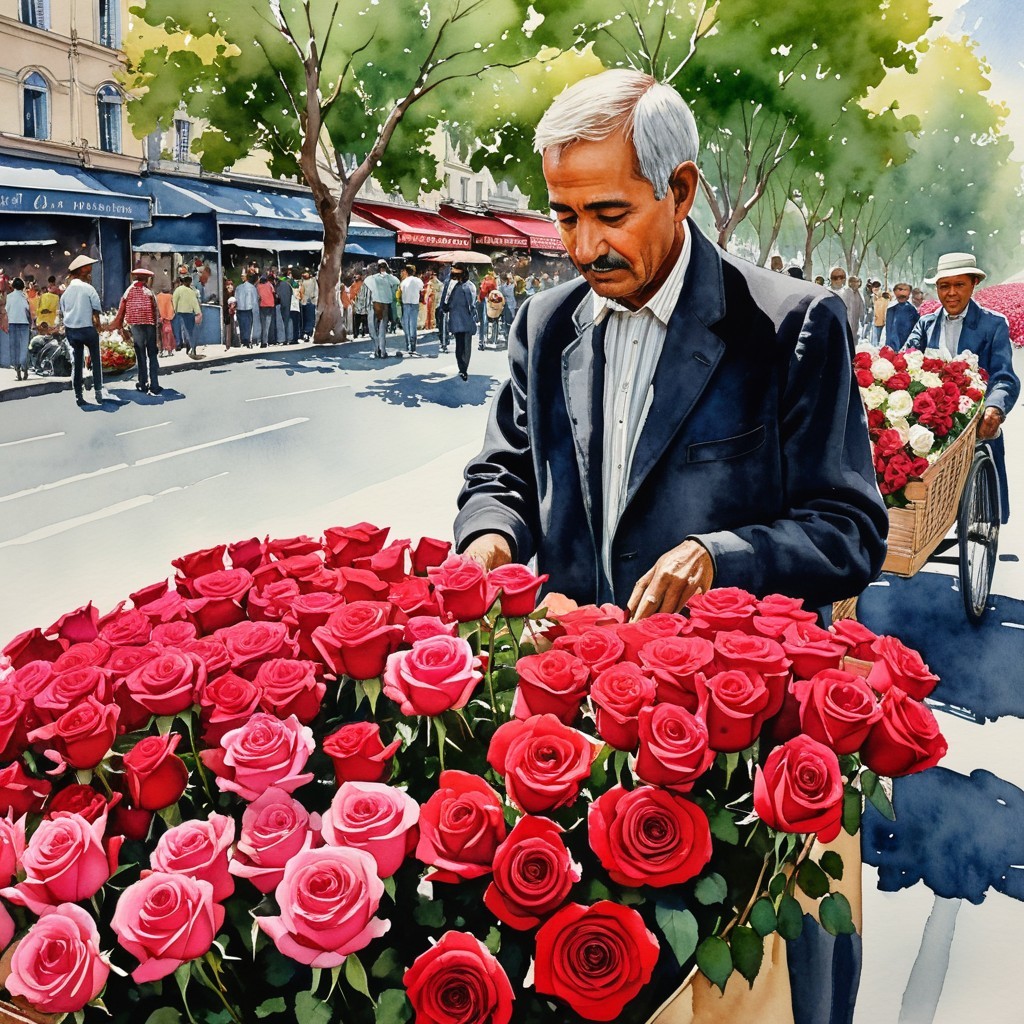 Street Scene with Flower Vendor and Community Atmosphere