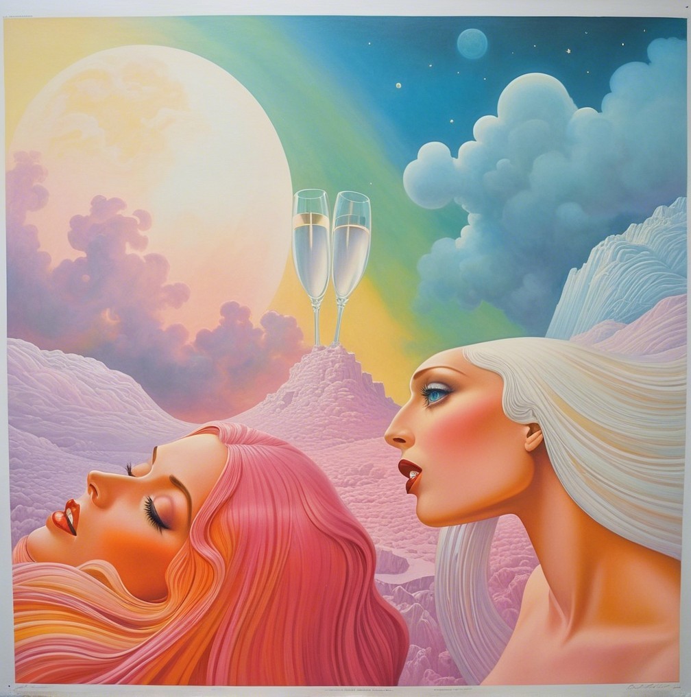 Elegant Women in Pastel Colors with Champagne Flutes