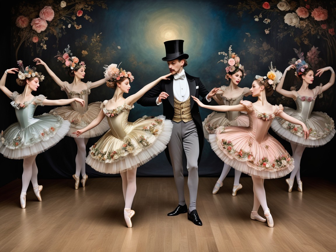 Ballet Performance with Male Dancer and Female Ballerinas