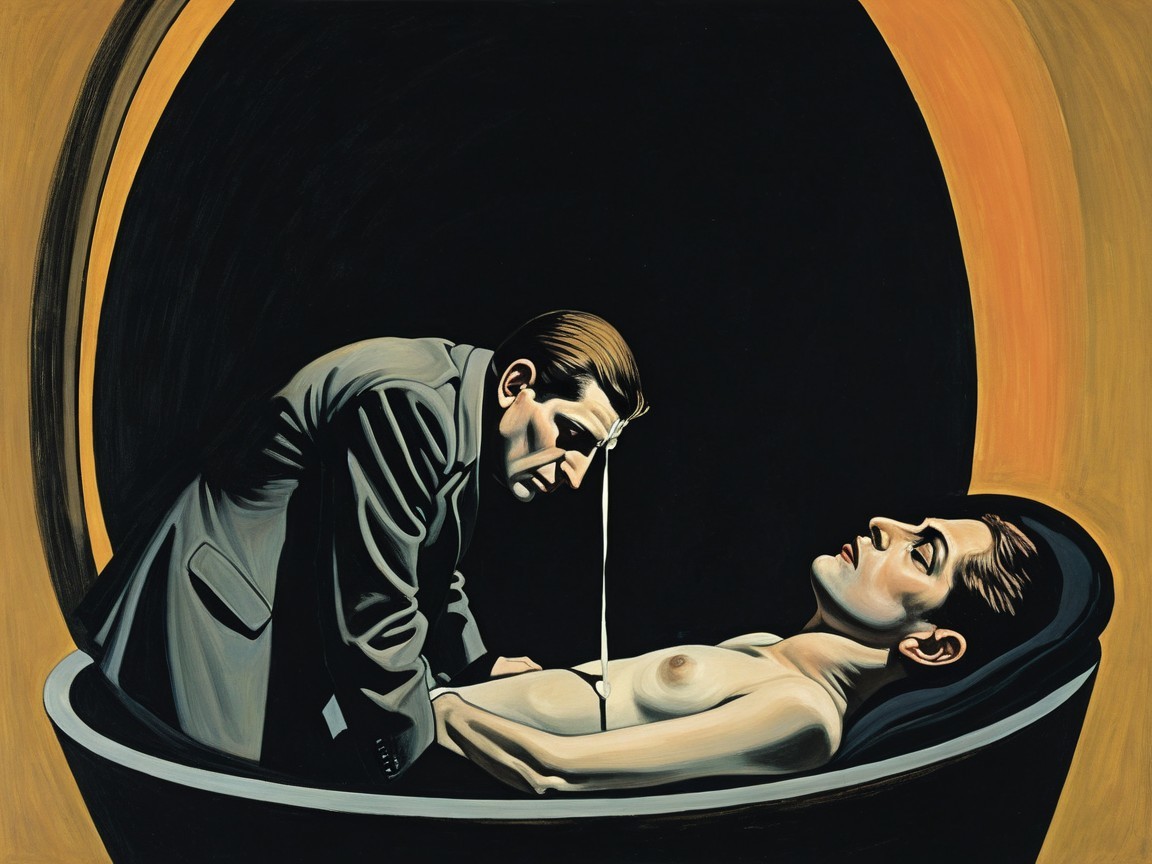 Vintage Illustration of Man and Woman in Abstract Setting
