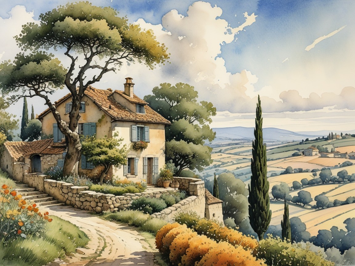Charming Countryside Bliss with Blue Shutters
