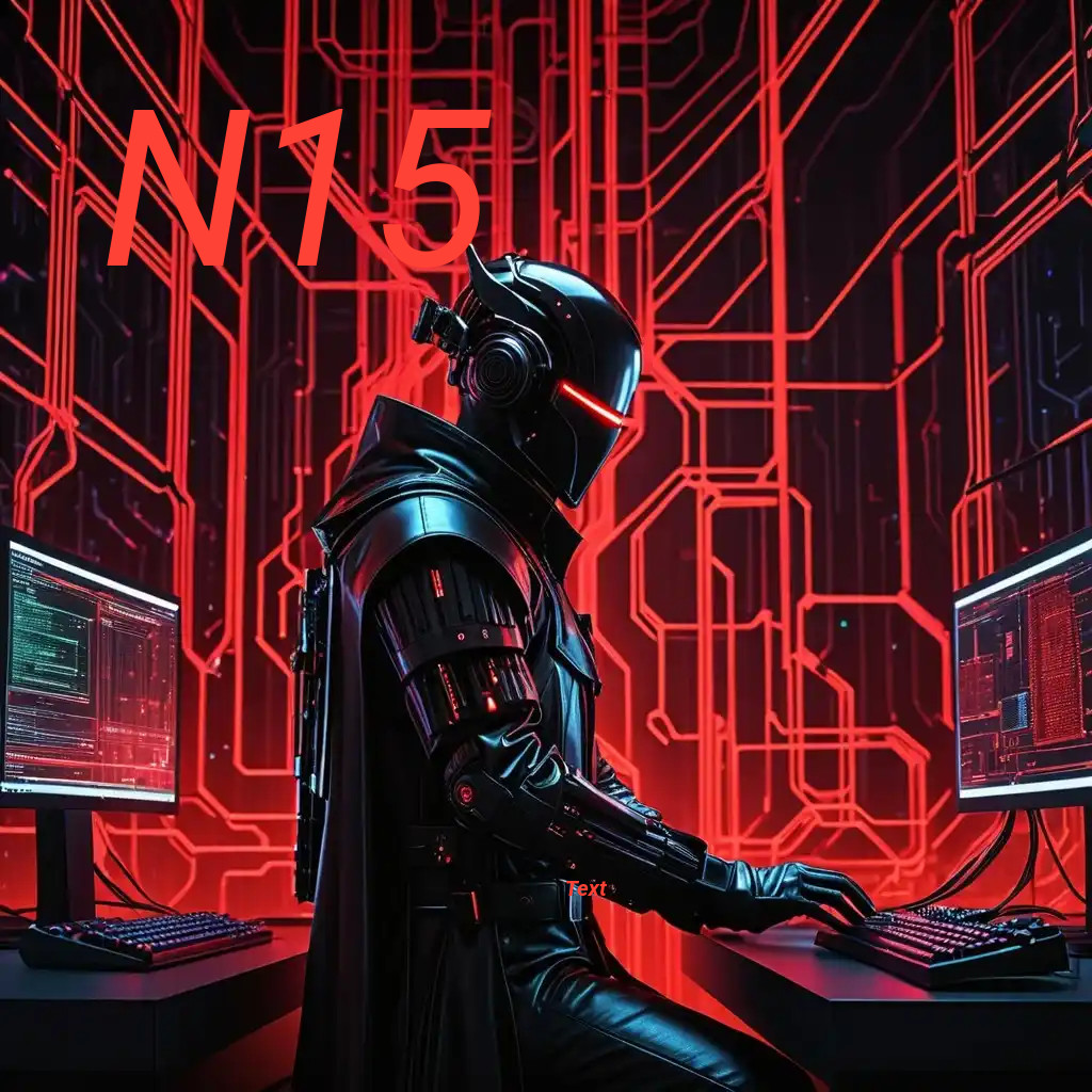 Futuristic figure in black armor at tech stations