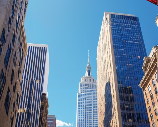 Urban Cityscape with Skyscrapers and American Flags