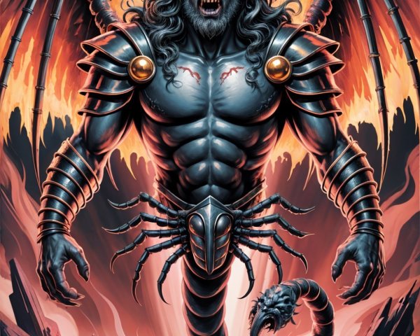 Muscular Creature with Lion Face and Bat Wings