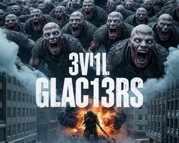 Dystopian Cityscape with Zombie Creatures and Warrior