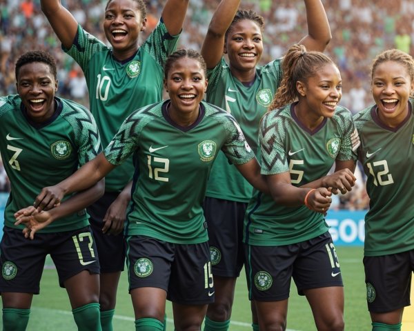 Celebration of Female Soccer Players in Green Jerseys