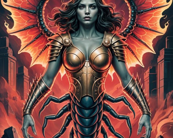 Powerful Female Figure Embodying Apollyon in Armor