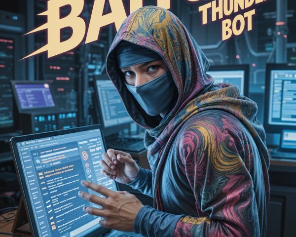 Futuristic Cyber Figure Engaged with Data Screens