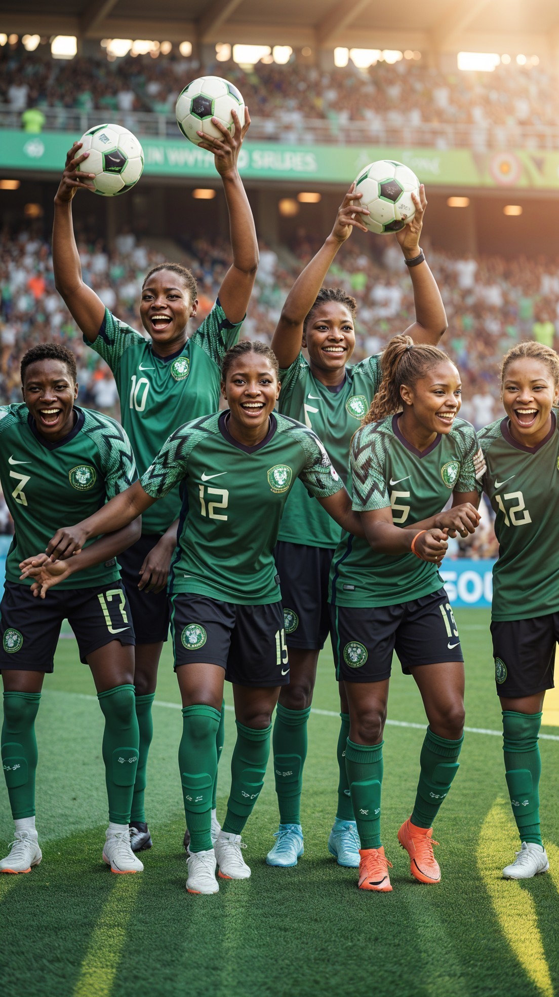 Celebration of Female Soccer Players in Green Jerseys