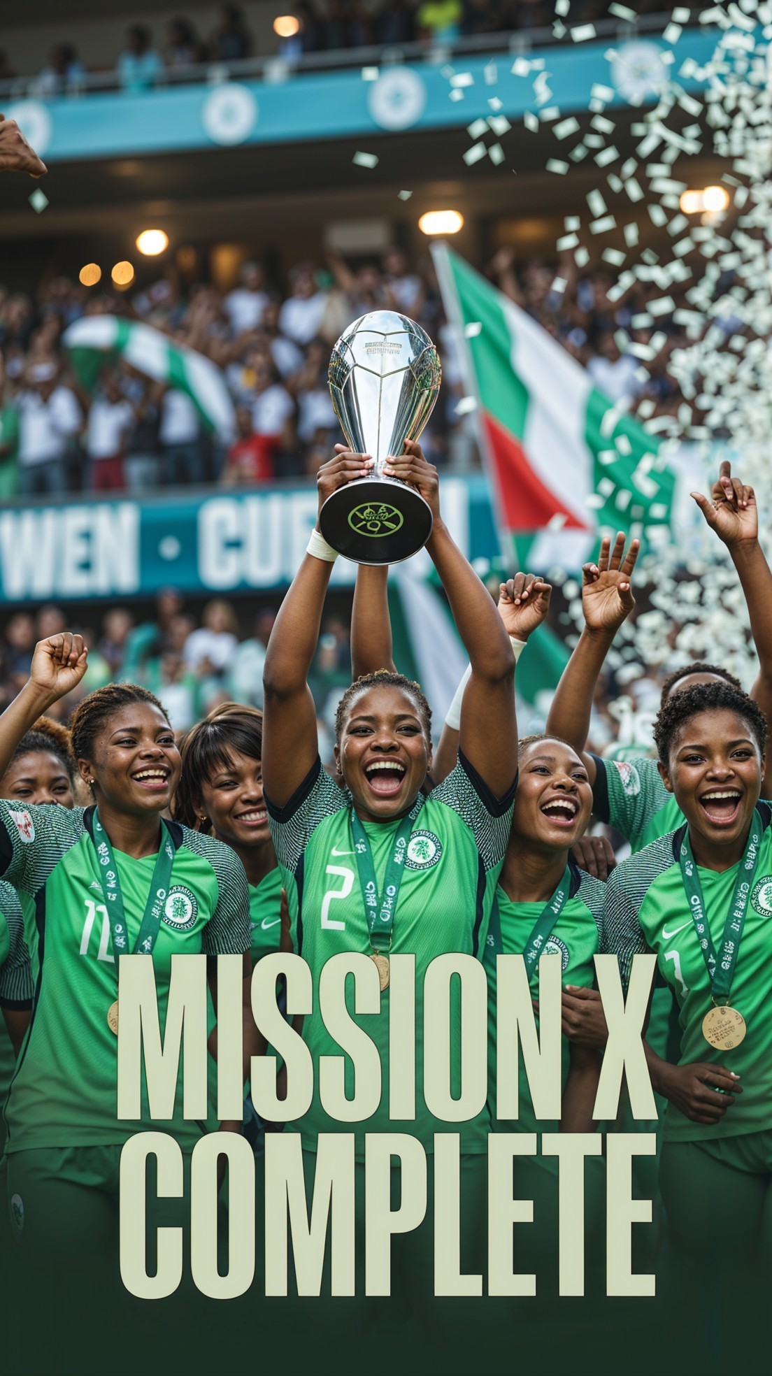 Soccer Team Celebrates Victory with Trophy and Confetti