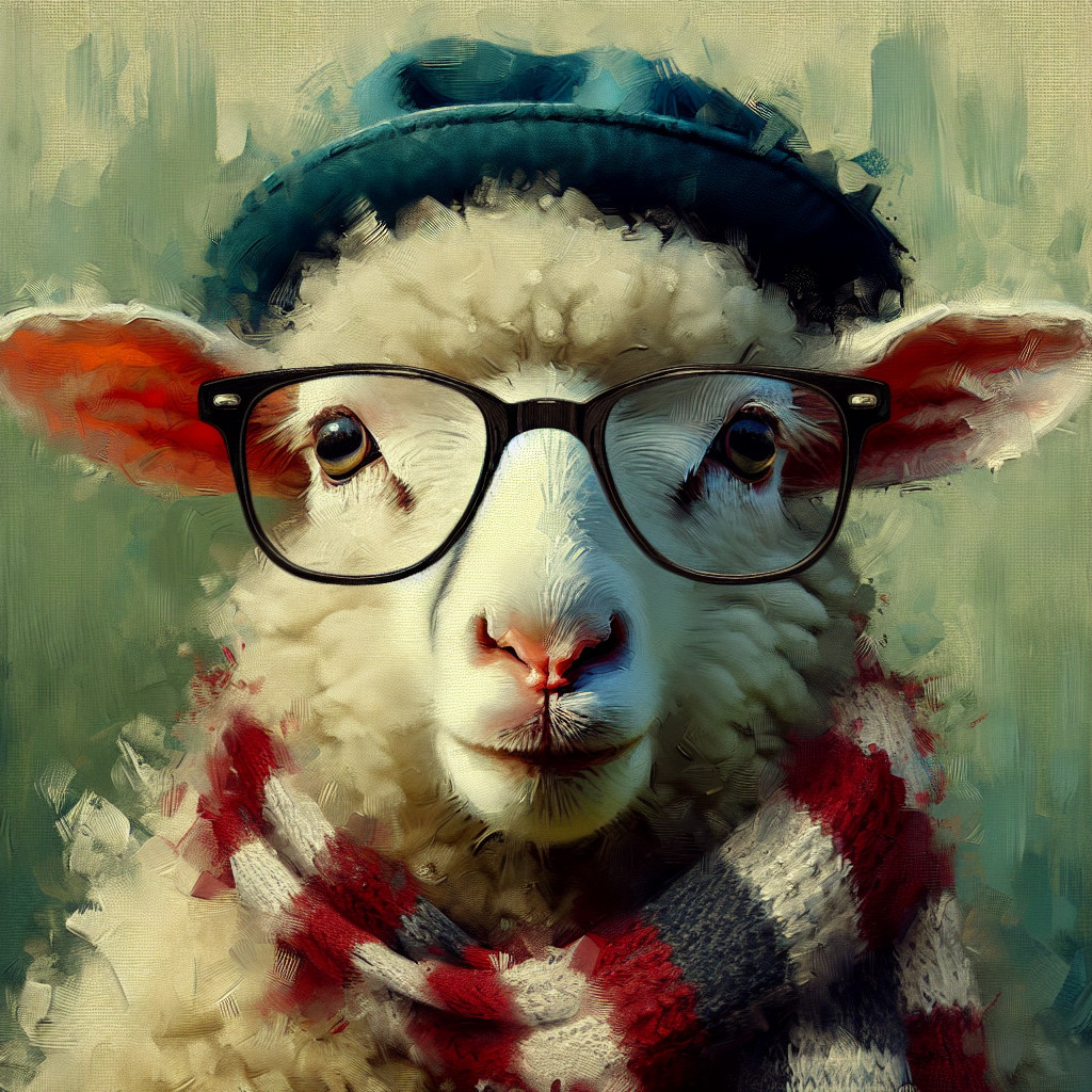 Portrait of a Sheep in Accessories Against Green Background