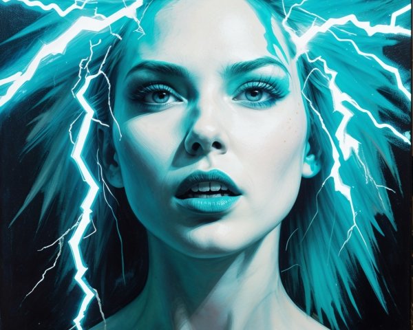 Portrait of a woman with blue eyes and platinum hair