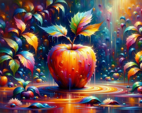 Vibrant Abstract Painting of a Rainbow-Colored Apple