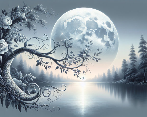 Whimsical Night Scene with Moon and Decorative Tree