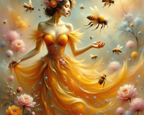 Elegant Fantasy Render of a Woman in Yellow Gown