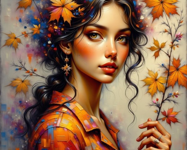 Digital Painting of a Young Woman with Autumn Theme