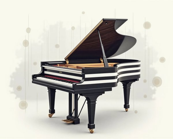 Luxurious Black Grand Piano with White Stripes Design
