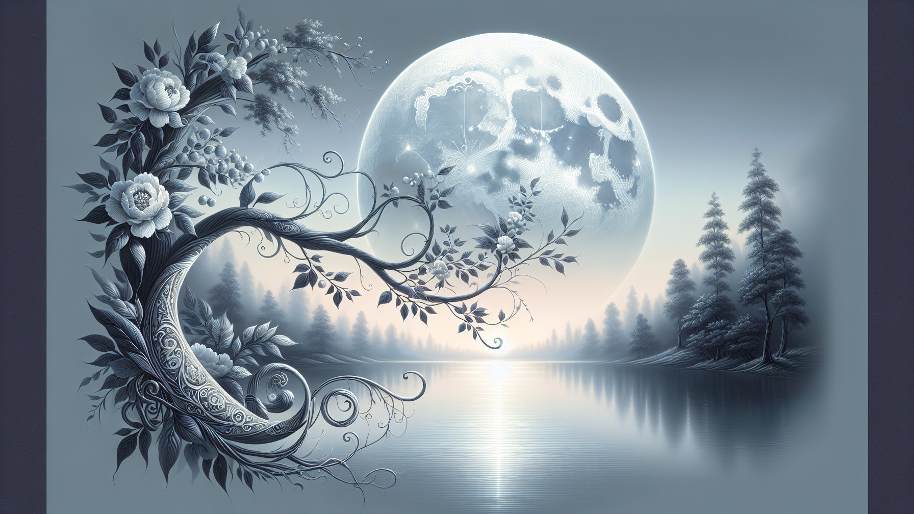 Whimsical Night Scene with Moon and Decorative Tree