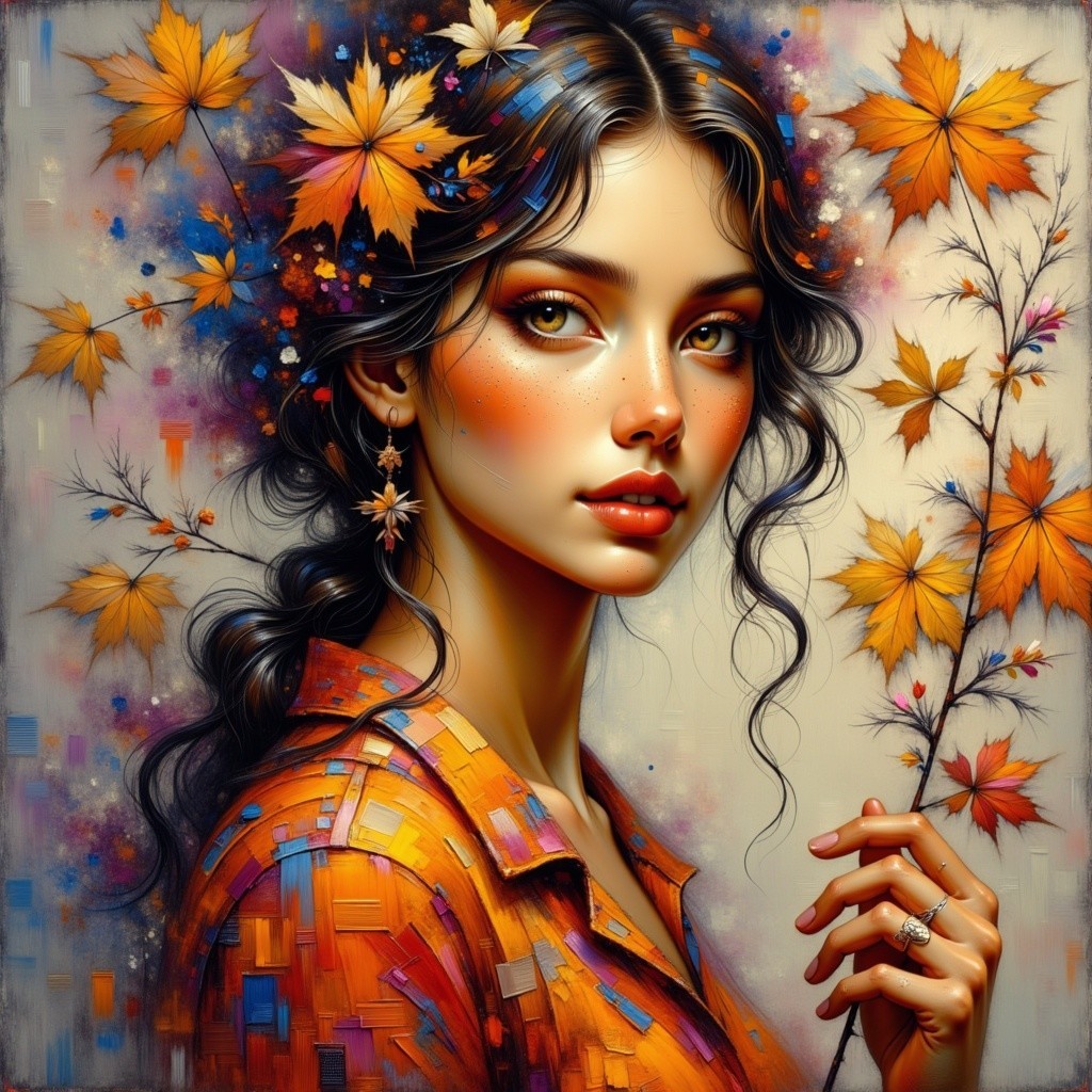 Digital Painting of a Young Woman with Autumn Theme