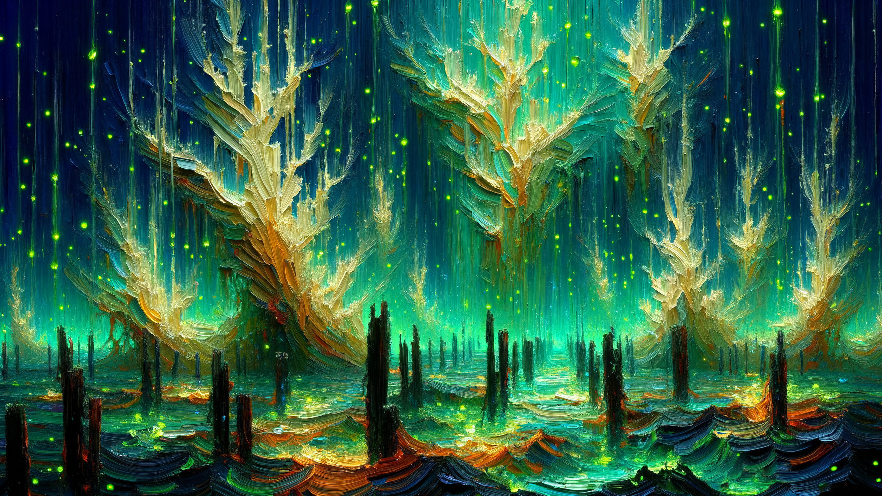 Ethereal Landscape with Luminescent Trees and Colors