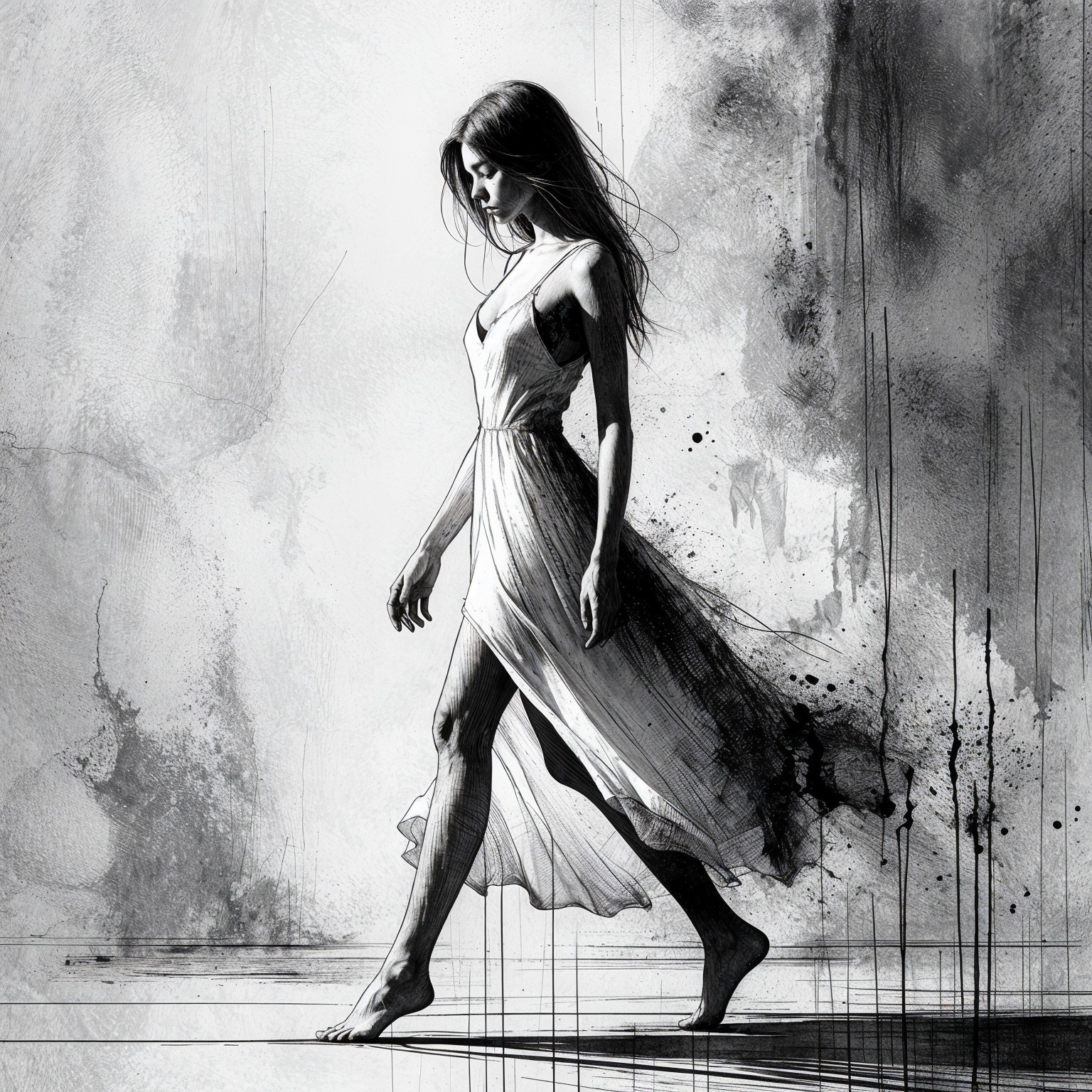 Monochromatic Illustration of a Woman in Motion