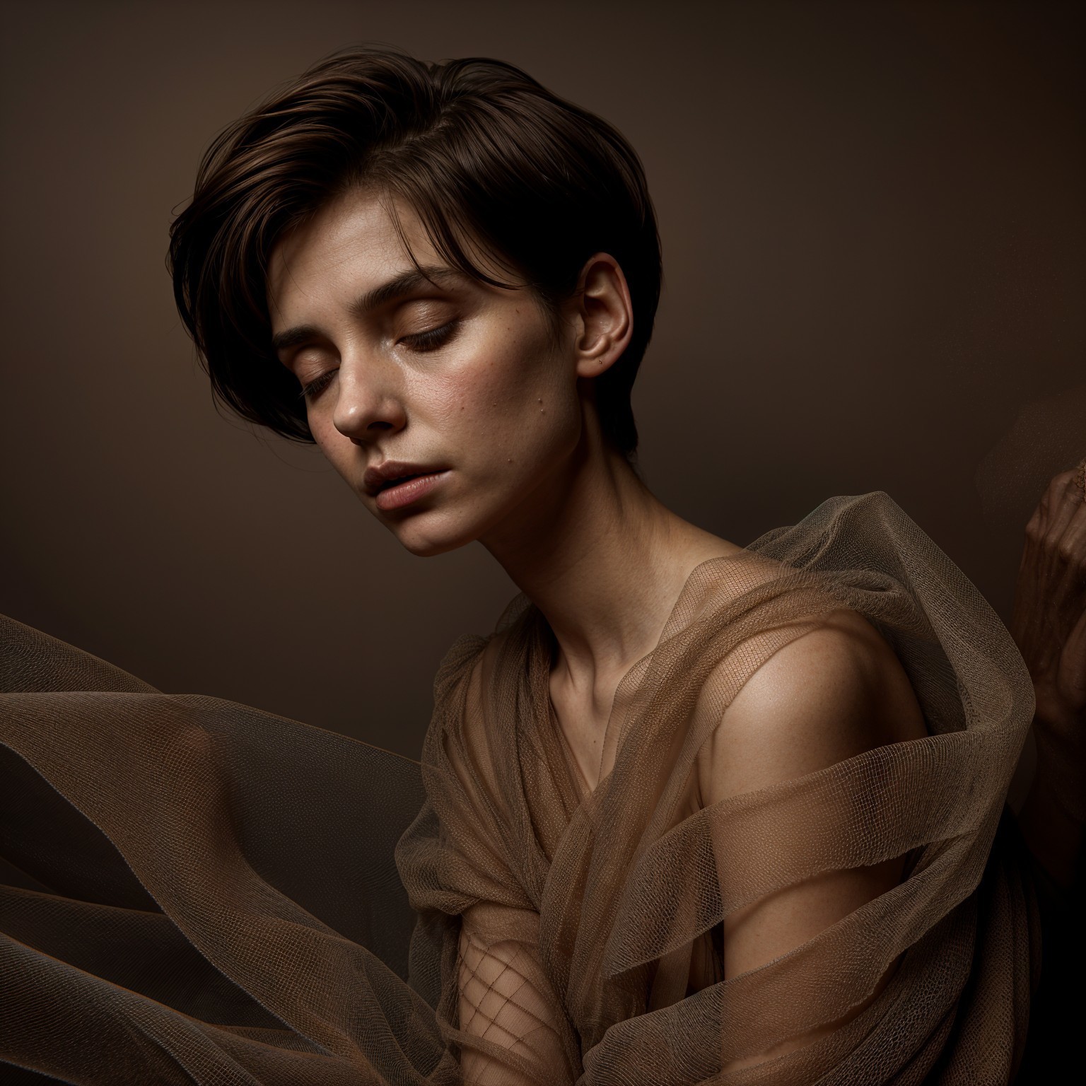 Ethereal Portrait of a Woman in Translucent Fabric