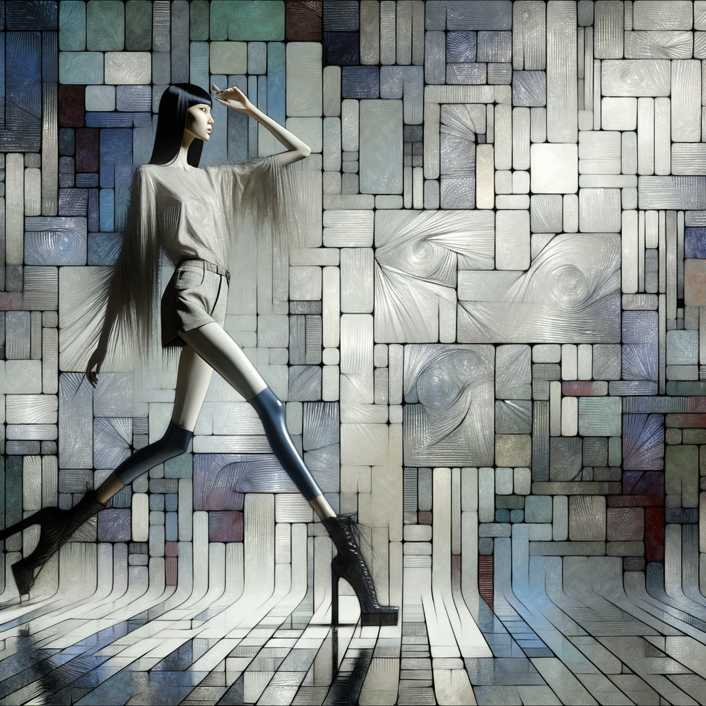 Stylized Mannequin Against Geometric Textured Backdrop