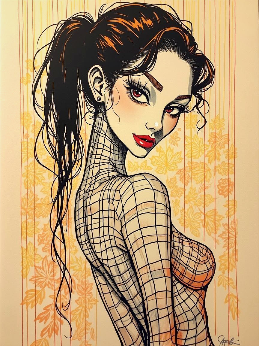 Illustration of a Woman with Unique Skin Pattern
