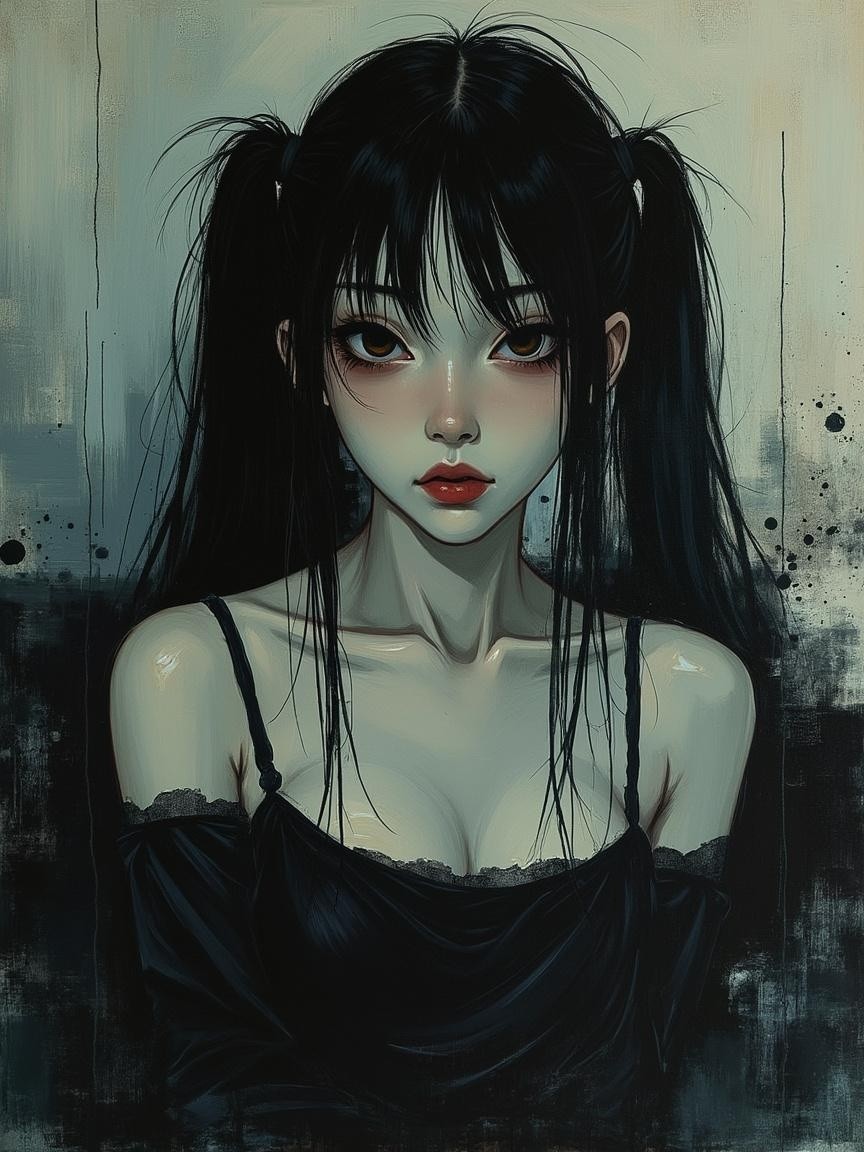 Young woman with pigtails in edgy black attire