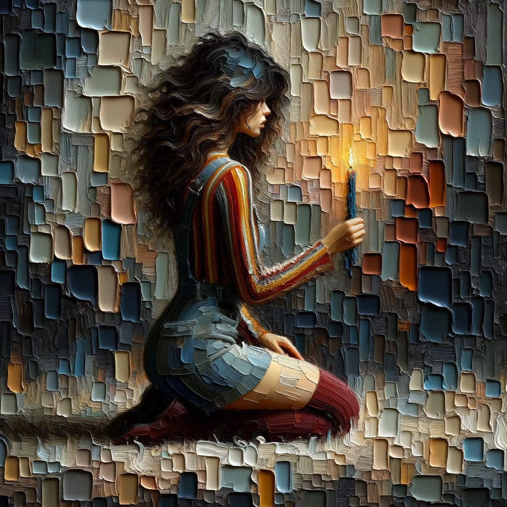 Young Woman with Candle in Colorful Sweater and Skirt