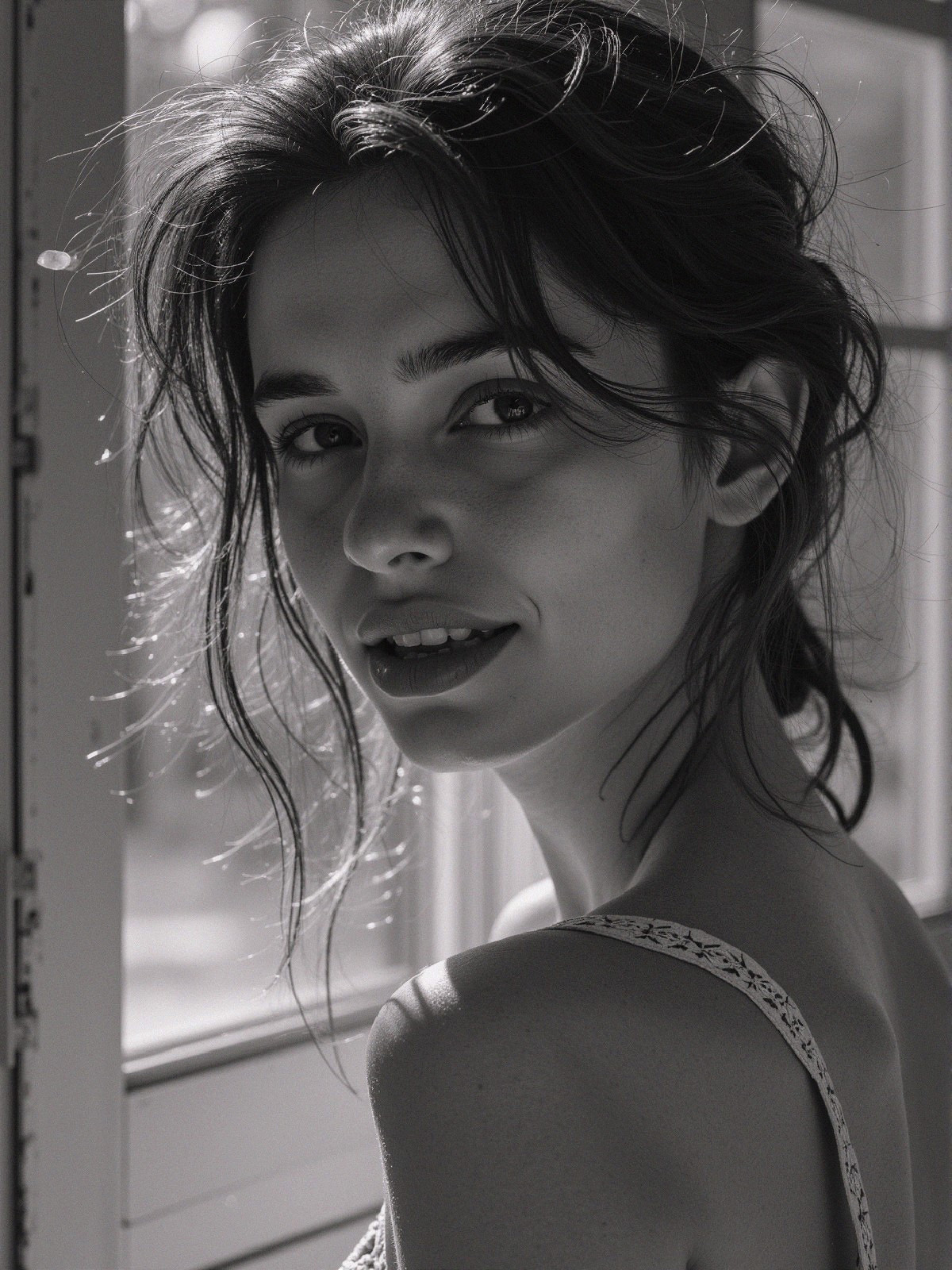 Close-up Black and White Portrait of a Young Woman
