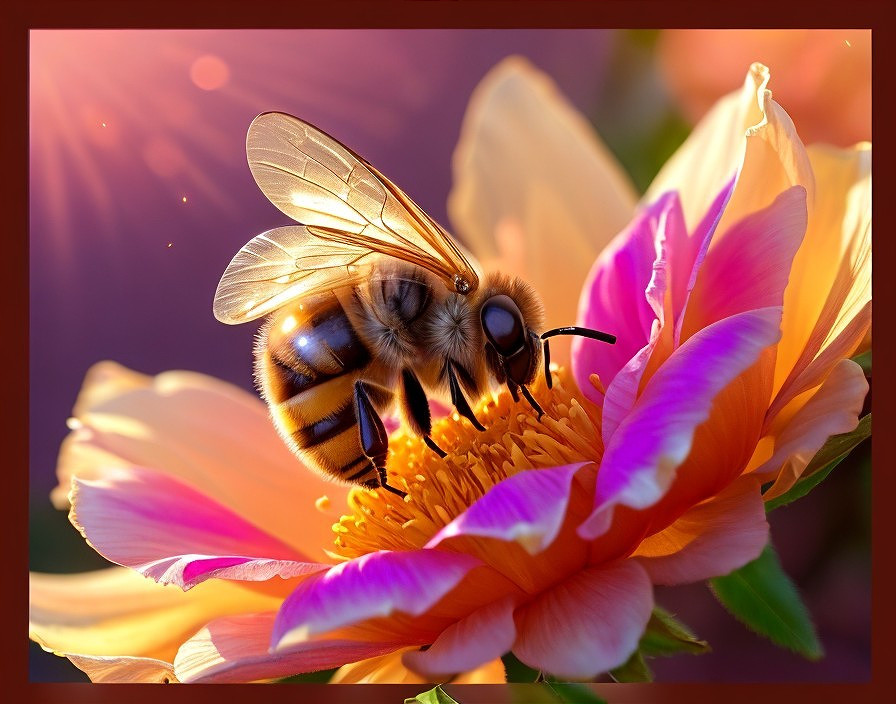 Close-up of a honeybee on a vibrant flower