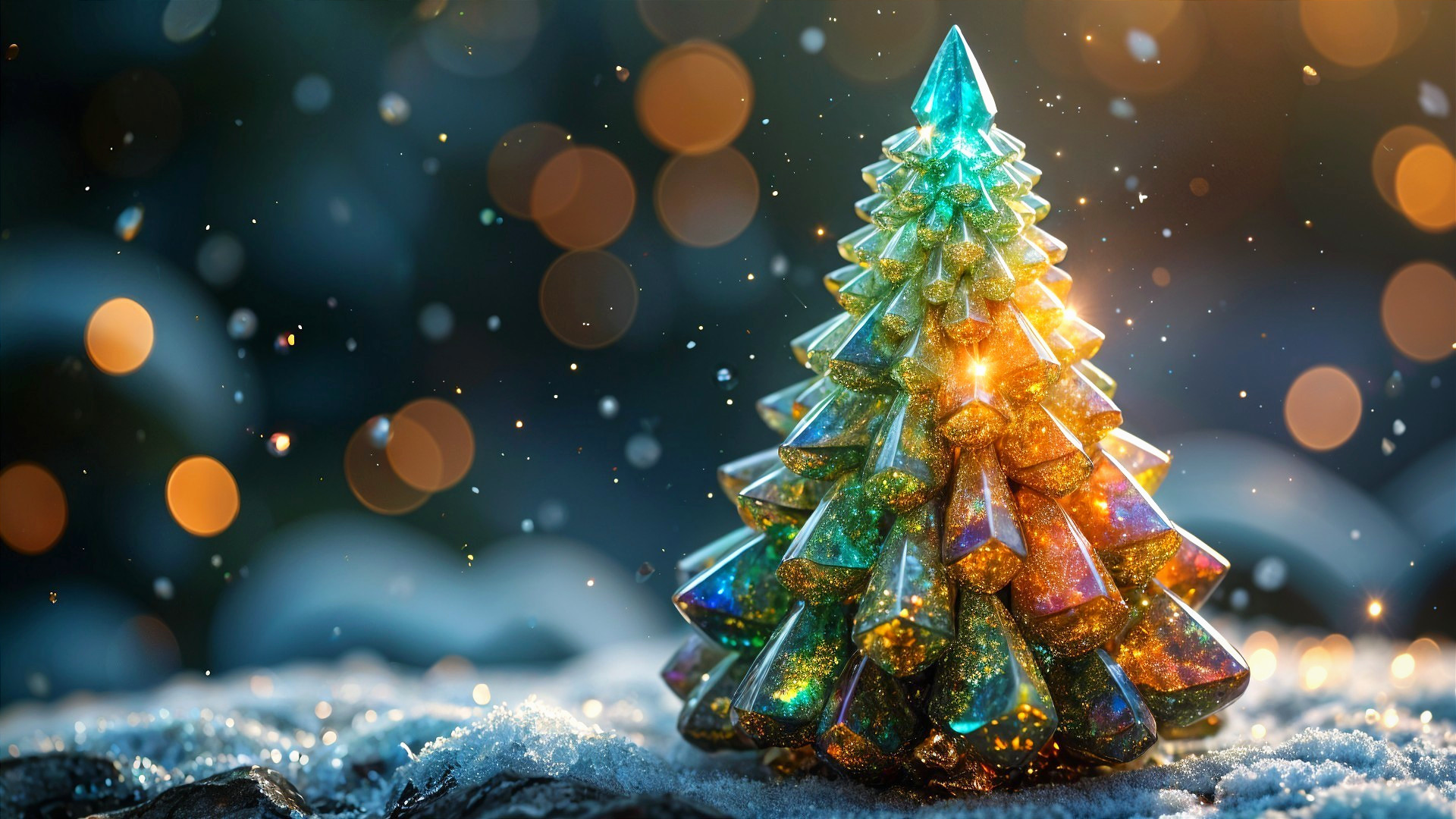 Crystal Christmas Tree in a Snowy Winter Scene