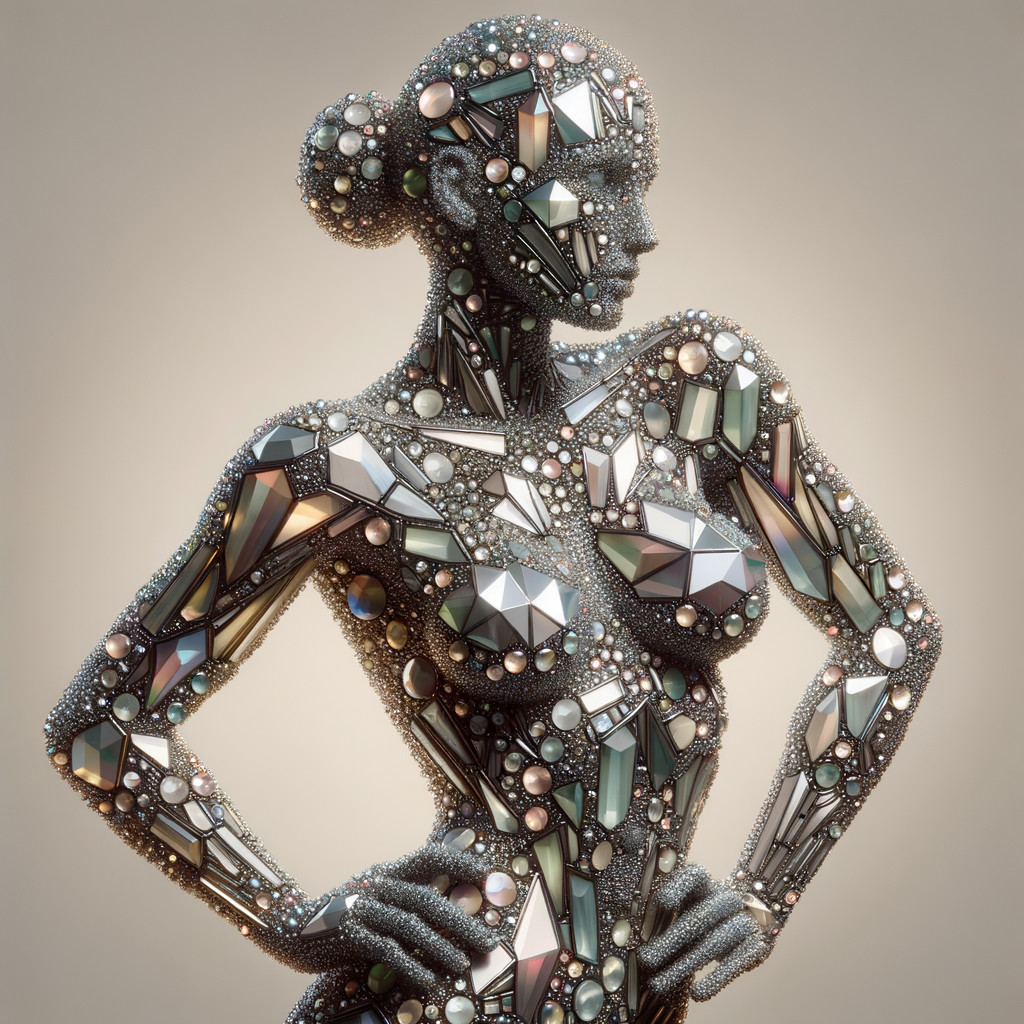 Woman Adorned with Gemstone Mosaic and Crystals