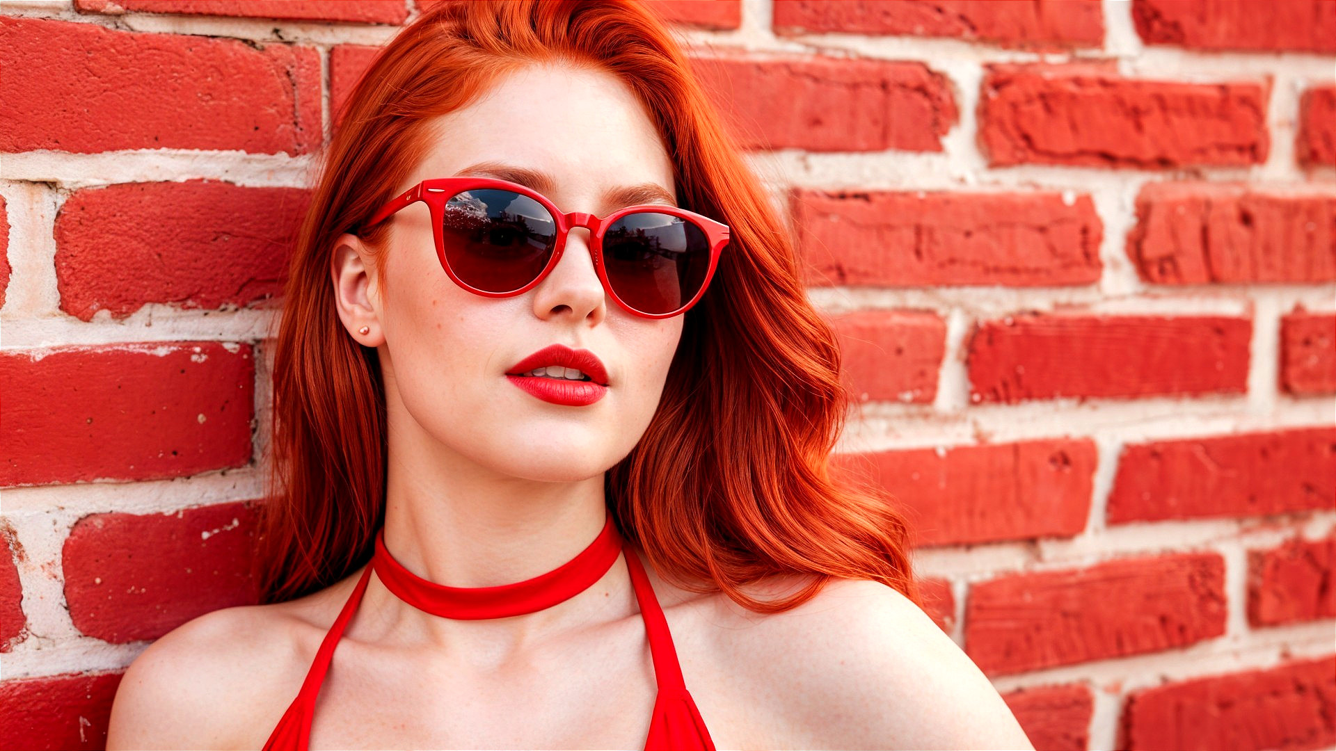 Young woman with red hair and stylish sunglasses