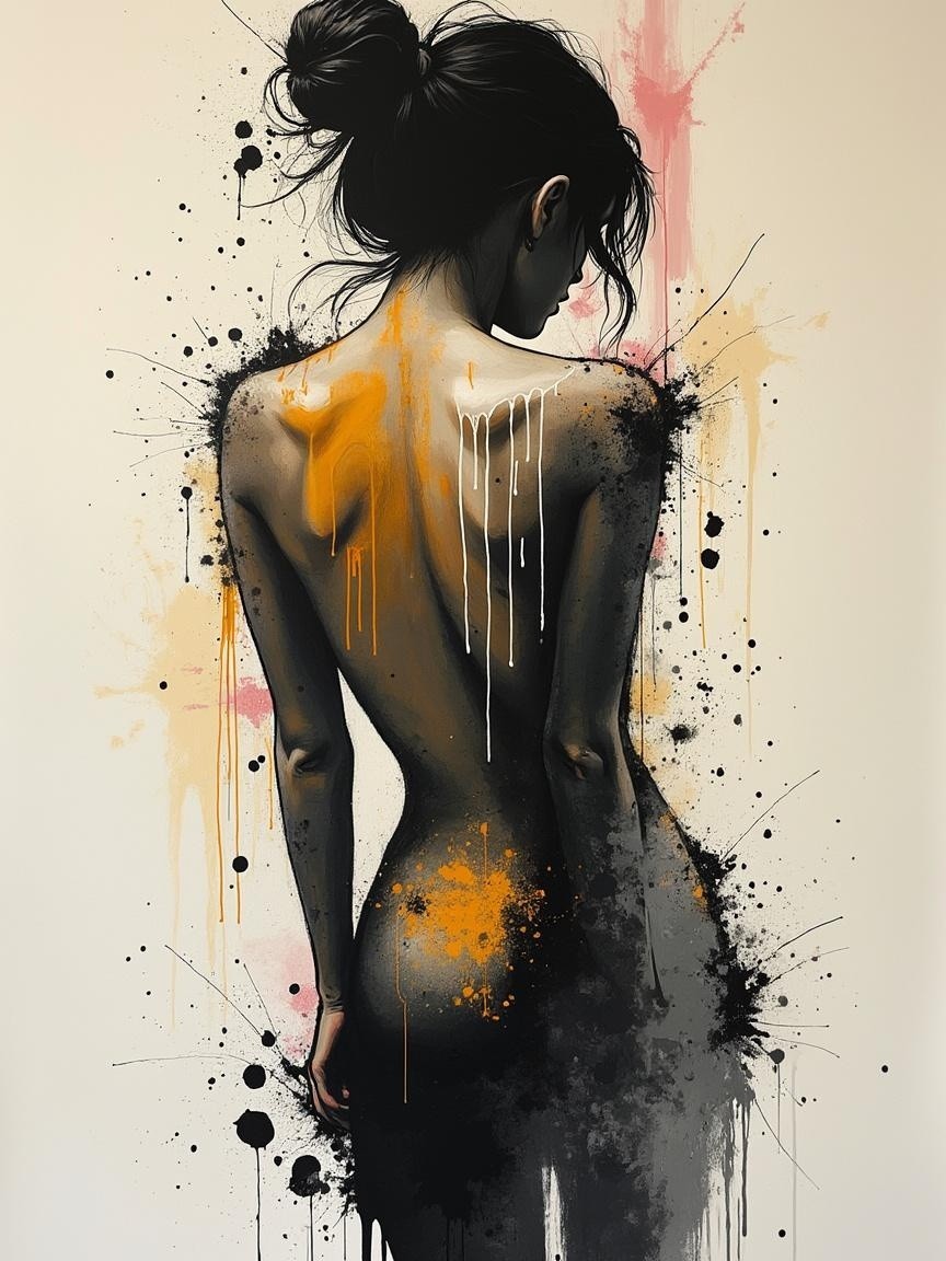 Silhouette of Woman with Abstract Colorful Background