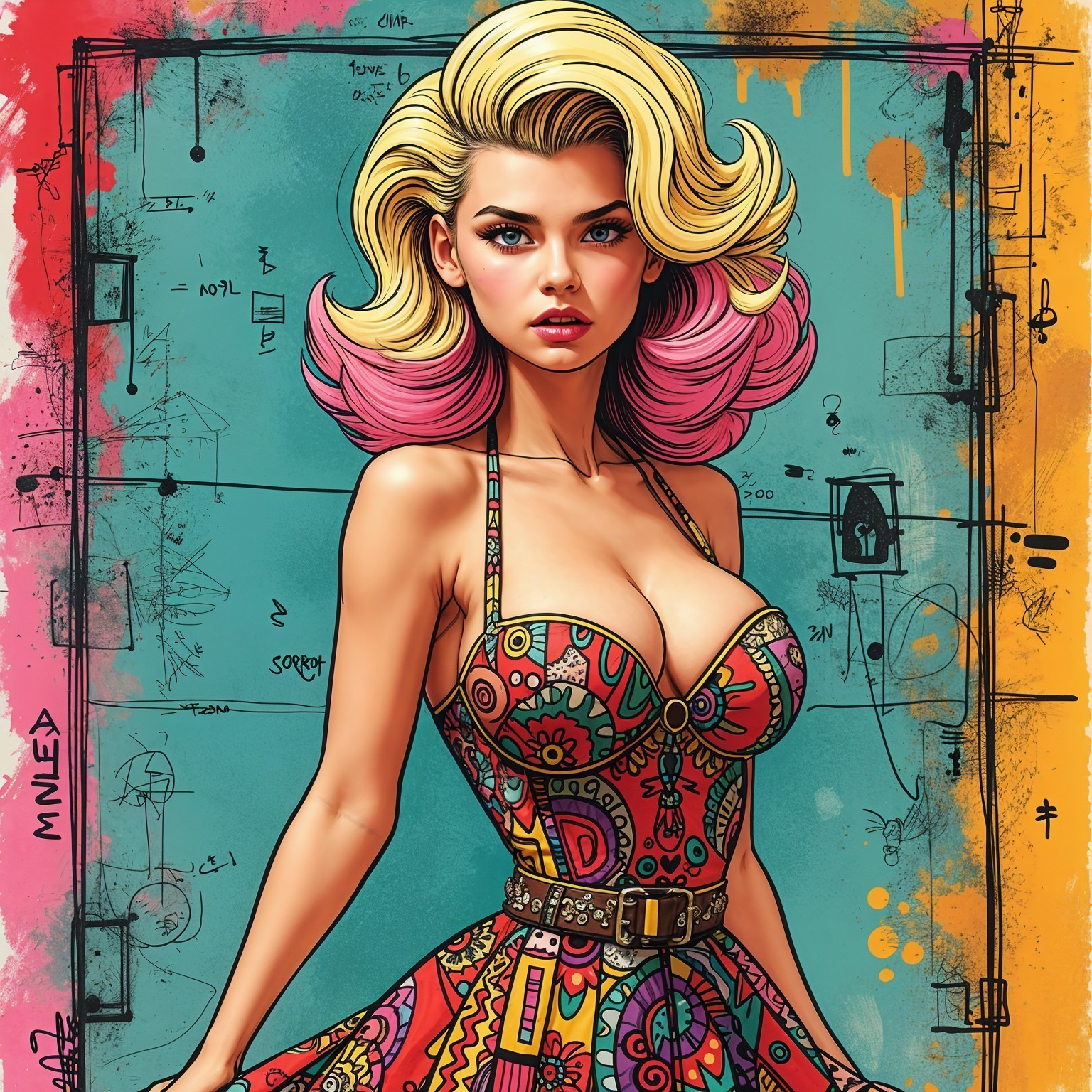 Glamorous Woman in Colorful Dress with Styled Hair