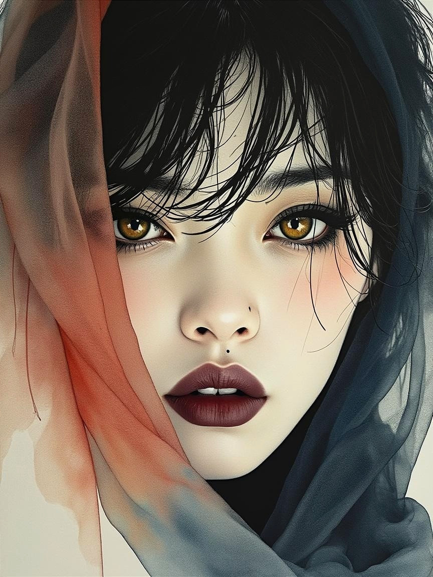 Close-up Portrait of a Young Woman with Scarf