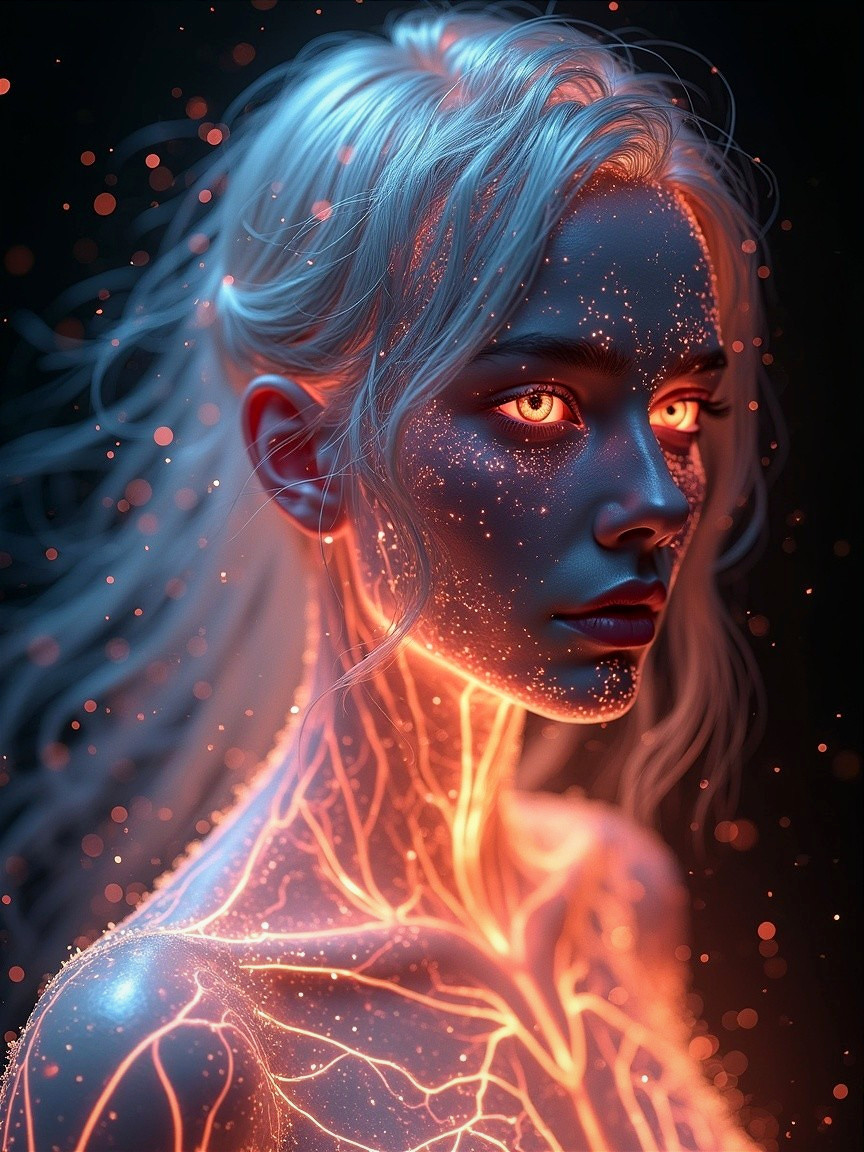 Woman with Ethereal Skin and Luminous Features
