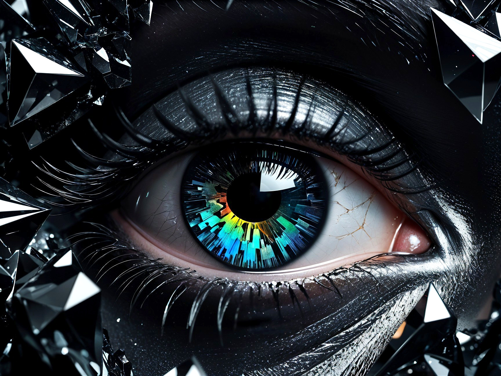 Close-Up of a Colorful Eye with Dark Background