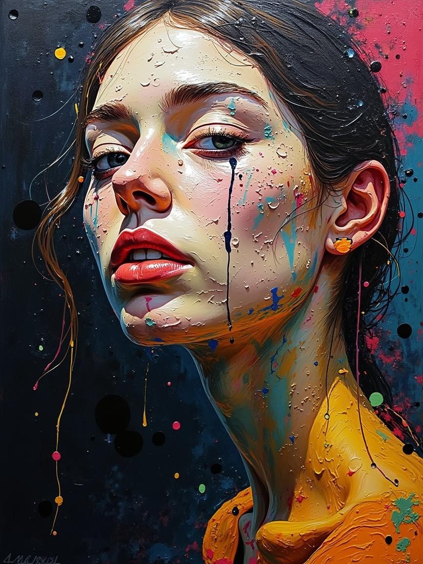 Portrait of a Young Woman with Colorful Paint Effects