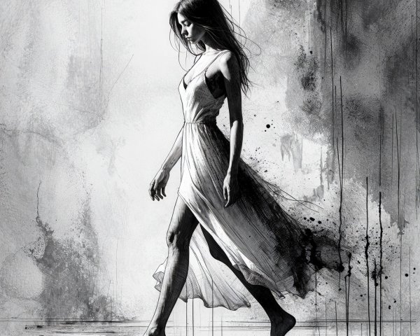 Monochromatic Illustration of a Woman in Motion