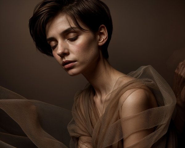 Ethereal Portrait of a Woman in Translucent Fabric