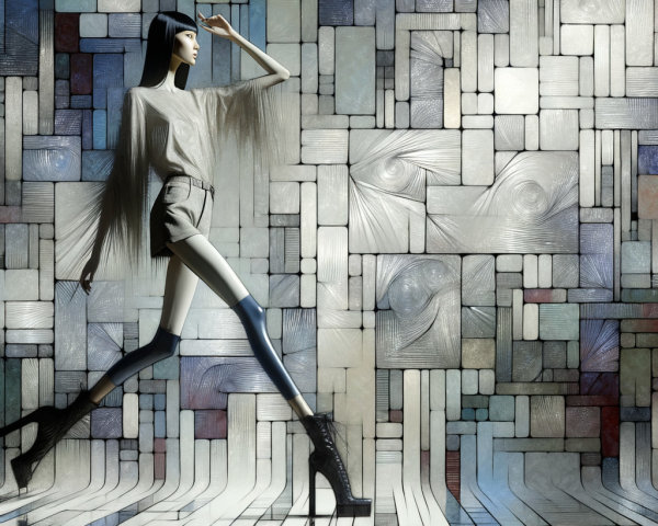 Stylized Mannequin Against Geometric Textured Backdrop